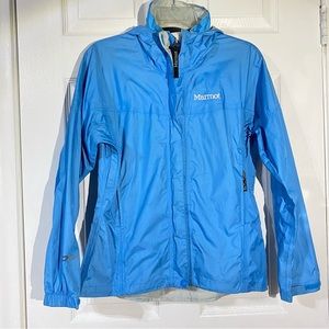 Marmot PreCip Eco Rain Waterproof Jacket Blue Zip Up Vented Arms Sz X-Small SALE